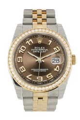 Custom Diamond Bezel Rolex Datejust 36 Bronze Arab Dial Jubilee Yellow Gold Two Tone Watch 116203